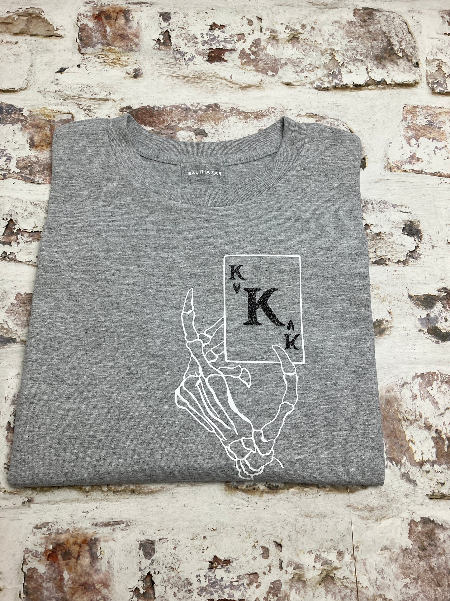 King of hearts skeleton hand t-shirt