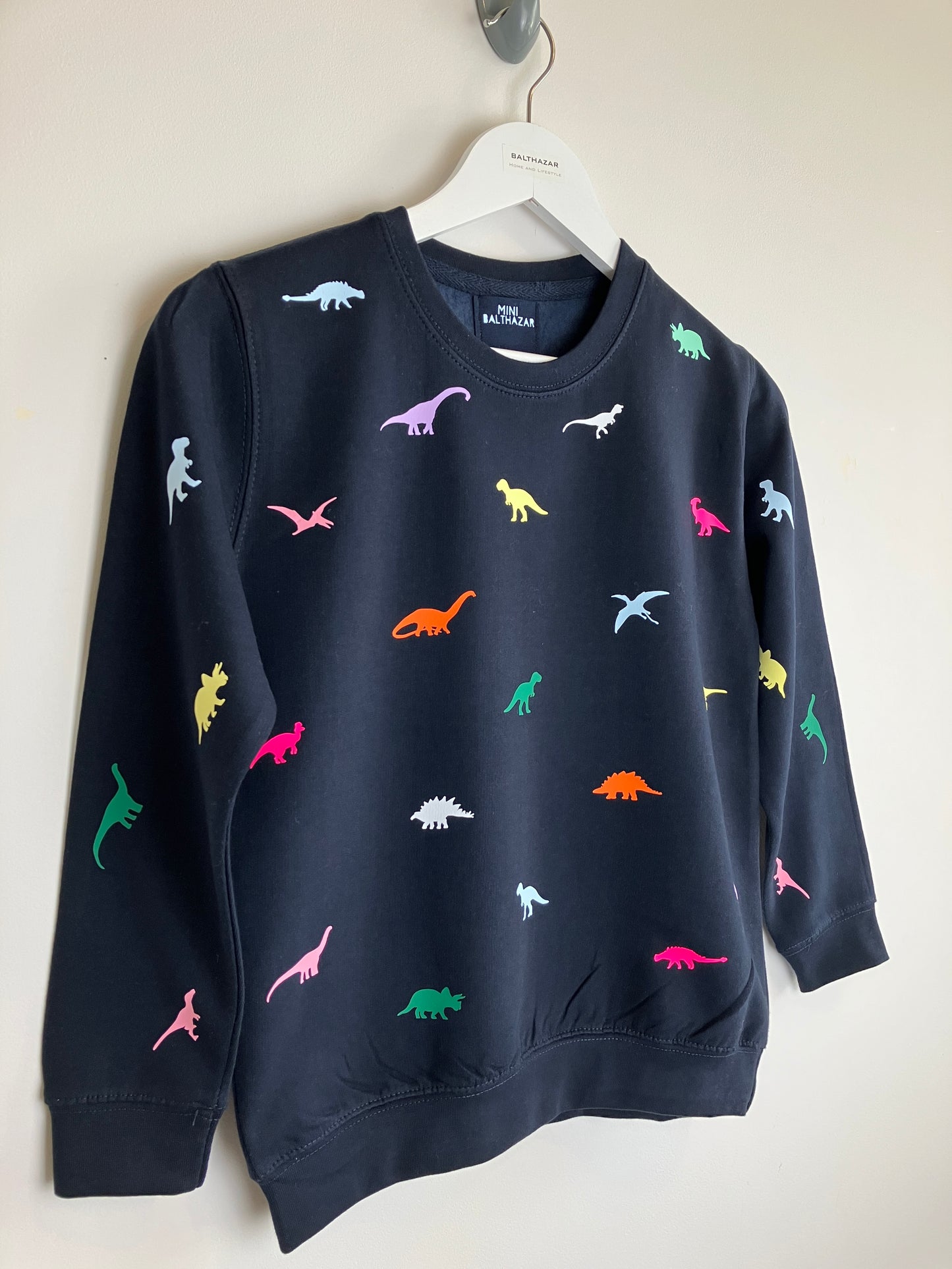 Children's Multicoloured miniature dinosaur sweatshirt- novelty print- hand made