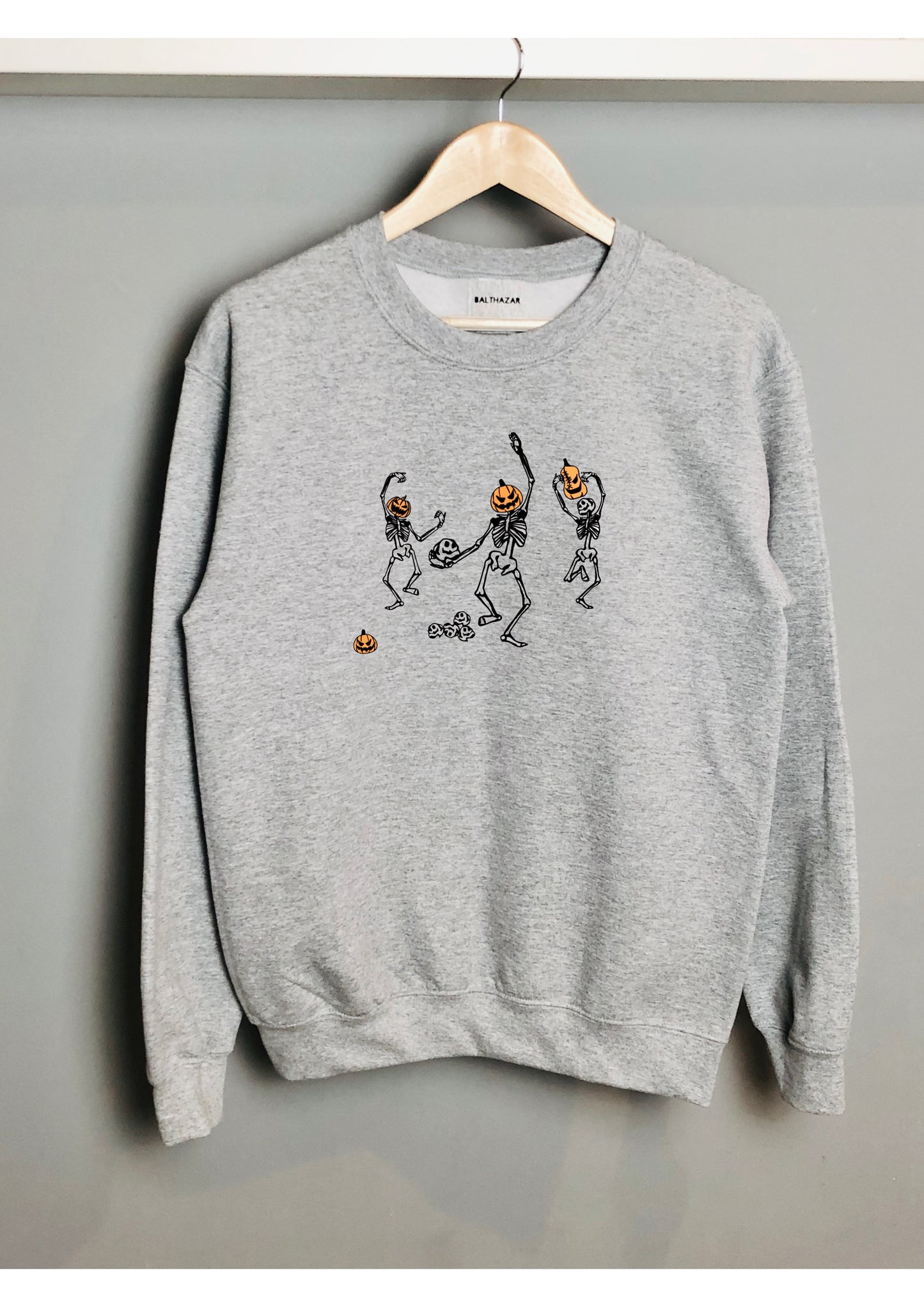 Dancing pumpkin headed skeleton sweatshirt